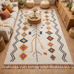 Hot Unamourdetapis Tapis berbère tissé motif ethnic LYN5 OURIKA E, ivoire