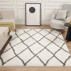Hot Unamourdetapis Tapis berbère tissé motif ethnic LYN4 BENYLE A, crème, gris foncé