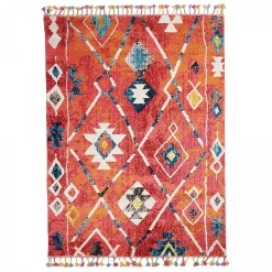 Clearance Unamourdetapis Tapis berbère tissé motifs tribaux LYN5 OURIKA B, bleu, jaune, rose, orange, blanc