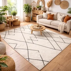 Hot Unamourdetapis Tapis berbère tissé motifs tribaux NALADON, crème, noir