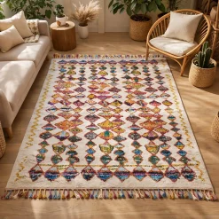 Clearance Unamourdetapis Tapis berbère tissé motifs tribaux LYN5 OURIKA A, multicolore