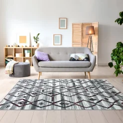 Hot Unamourdetapis Tapis chambre tissé motif berbère LYN1 LABER, gris, noir, blanc