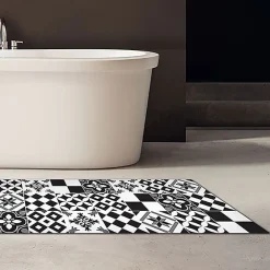 Sale Crearreda Tapis de Cuisine antidérapant en Vinyle Carreaux Noirs et Blancs 50x240 cm