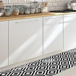 Outlet Crearreda Tapis de Cuisine antidérapant en Vinyle Fantaisie en Noir et Blanc 50x180 cm