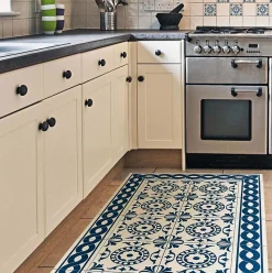 Clearance Crearreda Tapis de Cuisine antidérapant en Vinyle Tuiles Bleues 50x120 cm