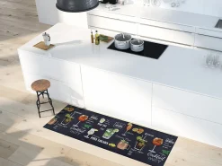 Atticgo Tapis de cuisine noir rectangulaire dessins cocktails 52x100 cm RICCI* Tapis Pour Cuisine