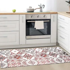 The Deco Factory Tapis de cuisine carreaux de ciment rouge 45x120 - vinyle antidérapant* Tapis Pour Cuisine
