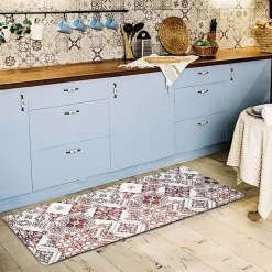 The Deco Factory Tapis de cuisine carreaux de ciment rouge 45x120 - vinyle antidérapant* Tapis Pour Cuisine