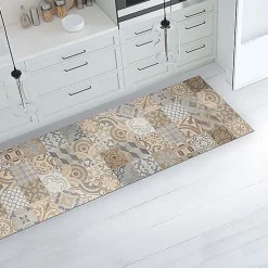 Outlet Crearreda Tapis de Cuisine en Vinyle Antidérapant Carreaux de Ciment Orange 50x240