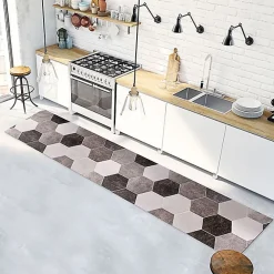 Outlet Crearreda Tapis de Cuisine en Vinyle Antidérapant Hexagones Gris 50x180