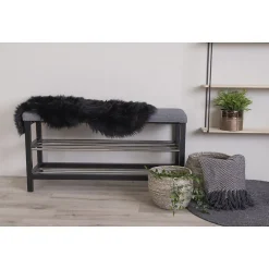 Clearance Seven Design Tapis de Salon Asymétrique Lambskin, Noir, Polyester, 85x50x6,5 cm,
