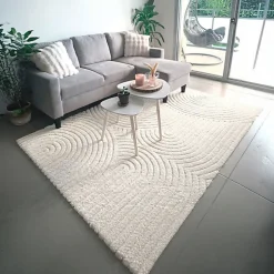 Décoweb Tapis de salon en relief - Circle - Courbe crème - 200 x 290 cm* Tapis D'Entrée Et Paillasson