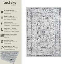 Tectake Tapis design vintage à poils courts en laine synthétique et feutre résistant et lavable* Tapis Intérieur|Tapis Pour Chambre
