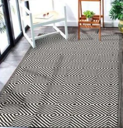 Dylrev Tapis d'extérieur tissé imprimé losanges noir L.230 x l.160cm* Tapis Extérieur