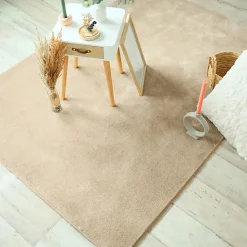 Décoweb Tapis doux - Hypnose beige nude - Galon tabac - 80 x 150 cm