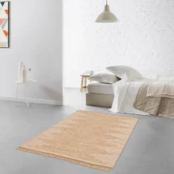 Online GoodHome Tapis effet tissé Boyoz tissage à plat L.120 x L.170cm naturel et blanc