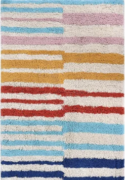 Deko & Co Tapis en coton tufté rayures multicolore L.90 x l.60 cm* Tapis Pour Chambre