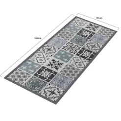 Best IDMarket Tapis en vinyle effet carreaux de ciment noir et blanc 66 x 160 cm