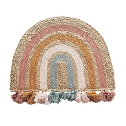 Future Home Tapis enfant arc-en-ciel à pompons en fibre naturelle 72x52cm* Tapis Jute Et Naturel