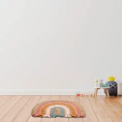 Future Home Tapis enfant arc-en-ciel à pompons en fibre naturelle 72x52cm* Tapis Jute Et Naturel