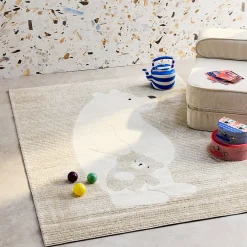 Sweeek Tapis enfant beige / crème 120 x 170cm. tapis intérieur oursons. poils ras*Enfant Tapis Pour Chambre D'Enfant