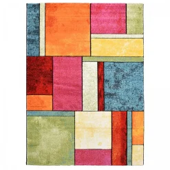 Best Unamourdetapis Tapis entrée tissé motif géométrique LYN8 GEOME, Multicolore, rouge, beige, vert