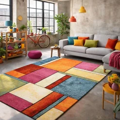 Best Unamourdetapis Tapis entrée tissé motif géométrique LYN8 GEOME, Multicolore, rouge, beige, vert