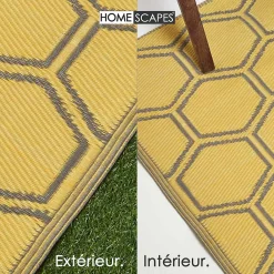 Sale Homescapes Tapis extérieur terrasse réversible - Tapis de jardin imperméable résistant UV - Nid d'abeille - Jaune - 180x120 cm -
