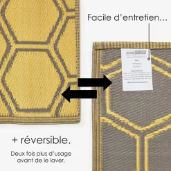 Sale Homescapes Tapis extérieur terrasse réversible - Tapis de jardin imperméable résistant UV - Nid d'abeille - Jaune - 180x120 cm -
