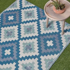 Clearance Homescapes Tapis extérieur terrasse réversible - Tapis de jardin imperméable et résistant UV - Mia - Bleu - 180x270 cm -
