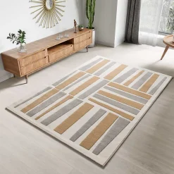 Atticgo Tapis intérieur argent rectangulaire géométrique avec relief 160x230 cm FLORA* Tapis Pour Chambre