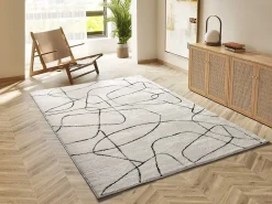 Atticgo Tapis intérieur blanc rectangulaire géométrique 140x200 cm BLANCHE