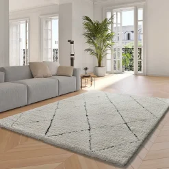 Atticgo Tapis intérieur crème rectangulaire shaggy 200x290 cm ATESA* Tapis Uni