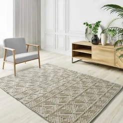 Outlet Atticgo Tapis intérieur crème rectangulaire ethnique avec relief 120x170 cm PAMUK