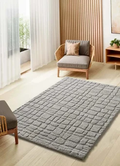 Atticgo Tapis intérieur gris rectangulaire scandinave avec relief 64x120 cm JUNO* Tapis Pour Chambre