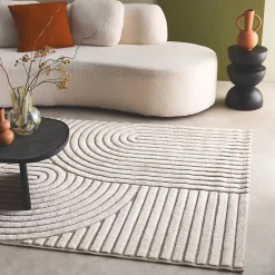 Sweeek Tapis intérieur motif ethnique arches 200x290cm. poils ras. beige et crème* Tapis Pour Salon