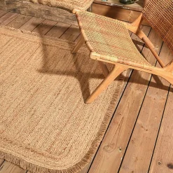 New Deko & Co Tapis jute frangé bords arrondis UMA 80X150