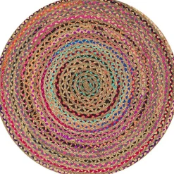 Clearance Deko & Co Tapis jute tissu recyclé multicouleur ⌀90cm