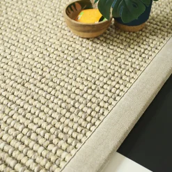 Clearance Décoweb Tapis Laine et sisal - Caloundra grosses boucles crème - Ganse chenille grège - 80 x 150 cm