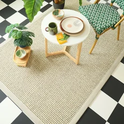 Clearance Décoweb Tapis Laine et sisal - Caloundra grosses boucles crème - Ganse chenille grège - 80 x 150 cm