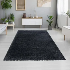 Unamourdetapis Tapis longs poils shaggy tissé motif uni UNI B, Noir* Tapis Pour Chambre