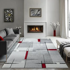 Best The Carpet Tapis Pearl moderne salon découpe contour, Gris Rouge, 240 x 330 cm