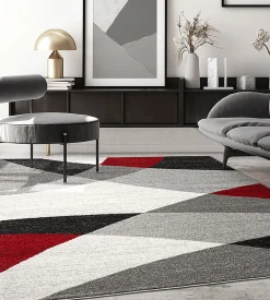 The Carpet Tapis Pearl moderne salon moderne contour, Gris Rouge, 120 x 160 cm* Tapis Pour Salon