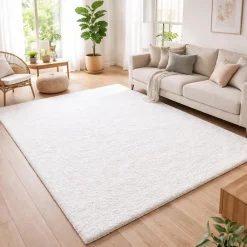 Discount Unamourdetapis Tapis poils longs shaggy tissé motif uni UNI L, Crème