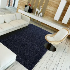 Sale Unamourdetapis Tapis poils longs shaggy tissé motif uni UNI L, Bleu marinne