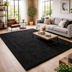 Hot Unamourdetapis Tapis poils longs shaggy tissé motif uni UNI L, anthracite