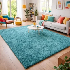 Discount Unamourdetapis Tapis poils longs shaggy tissé motif uni UNI L, Turquoise