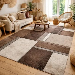Discount Unamourdetapis Tapis pour une chambre ou une entrée tissé motif géométrique LYN8 GEOME, Beige, marron, gris
