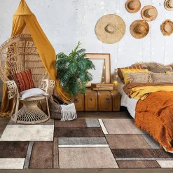 Discount Unamourdetapis Tapis pour une chambre ou une entrée tissé motif géométrique LYN8 GEOME, Beige, marron, gris