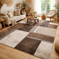Discount Unamourdetapis Tapis pour une chambre ou une entrée tissé motif géométrique LYN8 GEOME, Beige, marron, gris